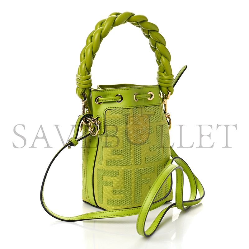 F**di canvas nappa f is F**di ff embroidered mini mon tresor bucket bag wasabi 8bs010akkwf1jcp (18*12*10cm)